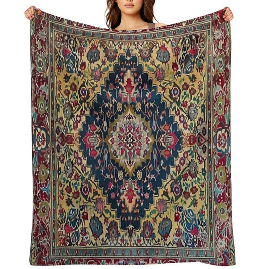 Vintage Antique Persian Carpet Flowery Sustainable Throw Blanket