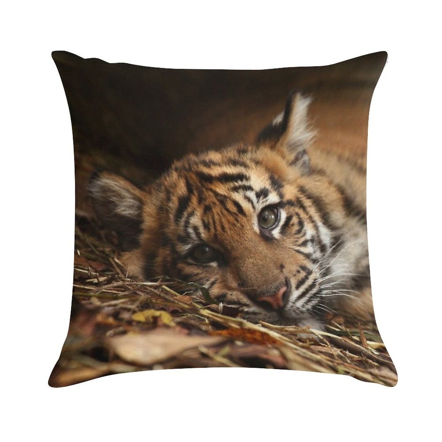 Baby Tiger - Model Soft Short Plush Fabric Throw Pillow
