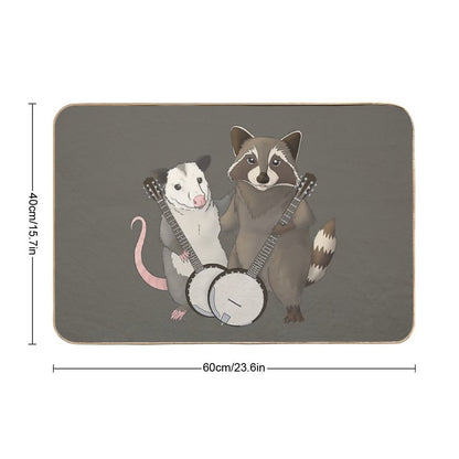 Opossum And Raccoon with Banjos  Long-Lasting Bath Mat
