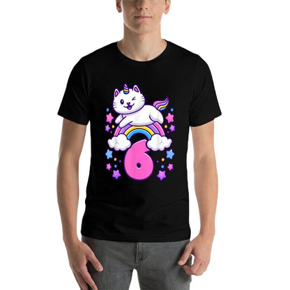 Birthday Girl 6 Years Old, Cat, Unicorn, 6th Birthday  Lightweight T-Shirt