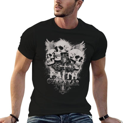Faith Over Fear Emo Gothic Skull Men’s Christian  Slim-fit Cut T-Shirt