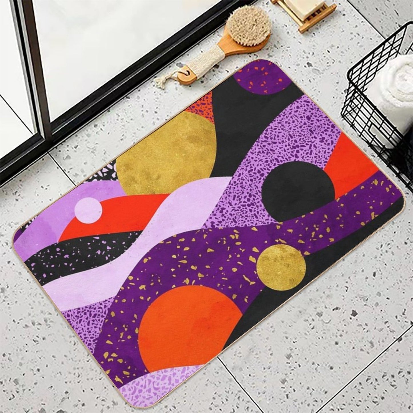 Terrazzo Galaxy Purple Orange Gold  Easy Maintenance Bath Mat