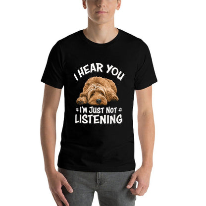 Funny Cute Hear You Not Listening Goldendoodle Doodle Lover  Ribbed Collar T-Shirt