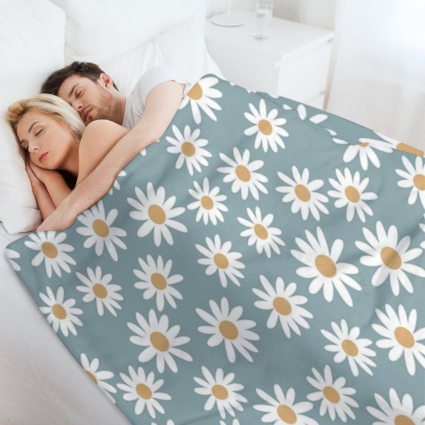 Blue Daisies - Daisy Pattern, Floral, Florals, Flower, Retro, Vintage, 70s, Camel, Brown, Rust, Earthy, Terracotta Eco-conscious Throw Blanket