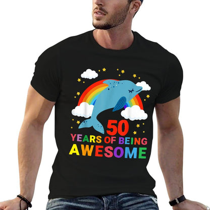 Dolphin 50th Birthday Party Zoologist Ocean Theme Underwater  Trendy Pattern T-Shirt