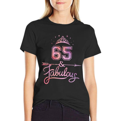 Women 65 Years Old And Fabulous Happy 65th Birthday  Ribbed Collar T-Shirt