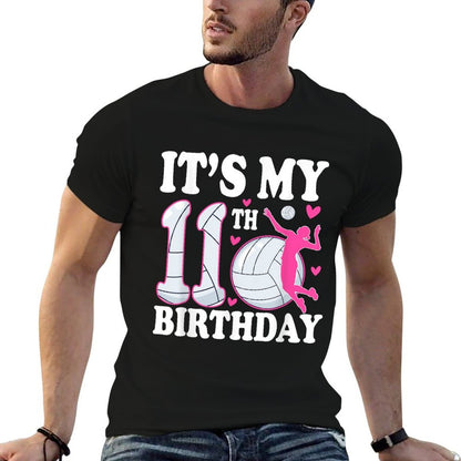 It's My 11th Birthday Volleyball 11 Year Old Girl Birthday  Rolled Sleeves T-Shirt