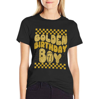 Golden 7th Birthday Boys Toddlers Birthday Party Decoration  Graphic-printed T-Shirt