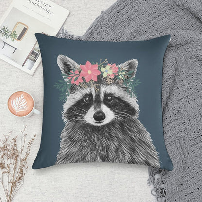 Raccoon Floral Crown Flowers Funny Cute Animal Raccoon Gift Soft Luxury Feel Throw Pillow
