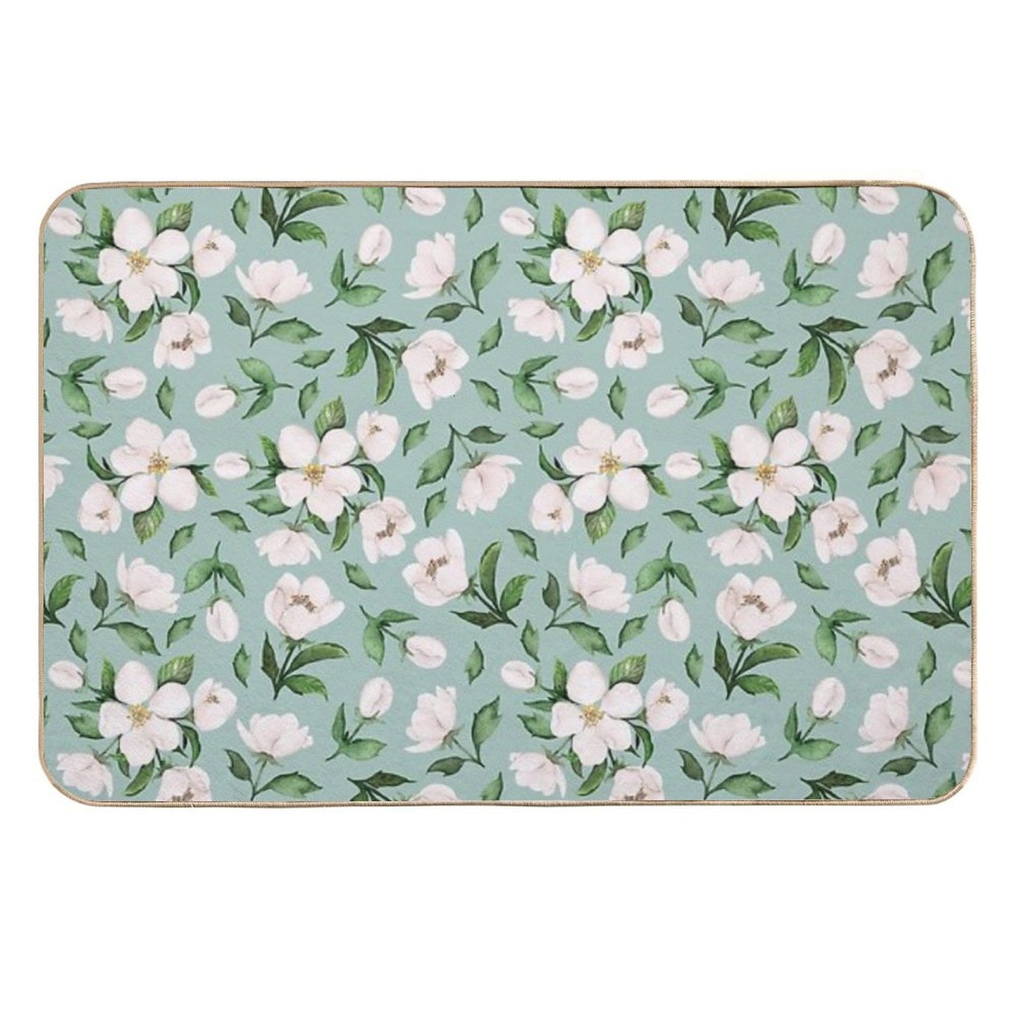 White Flowers  Fade-Resistant Bath Mat