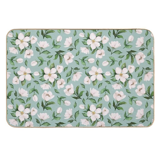 White Flowers  Fade-Resistant Bath Mat