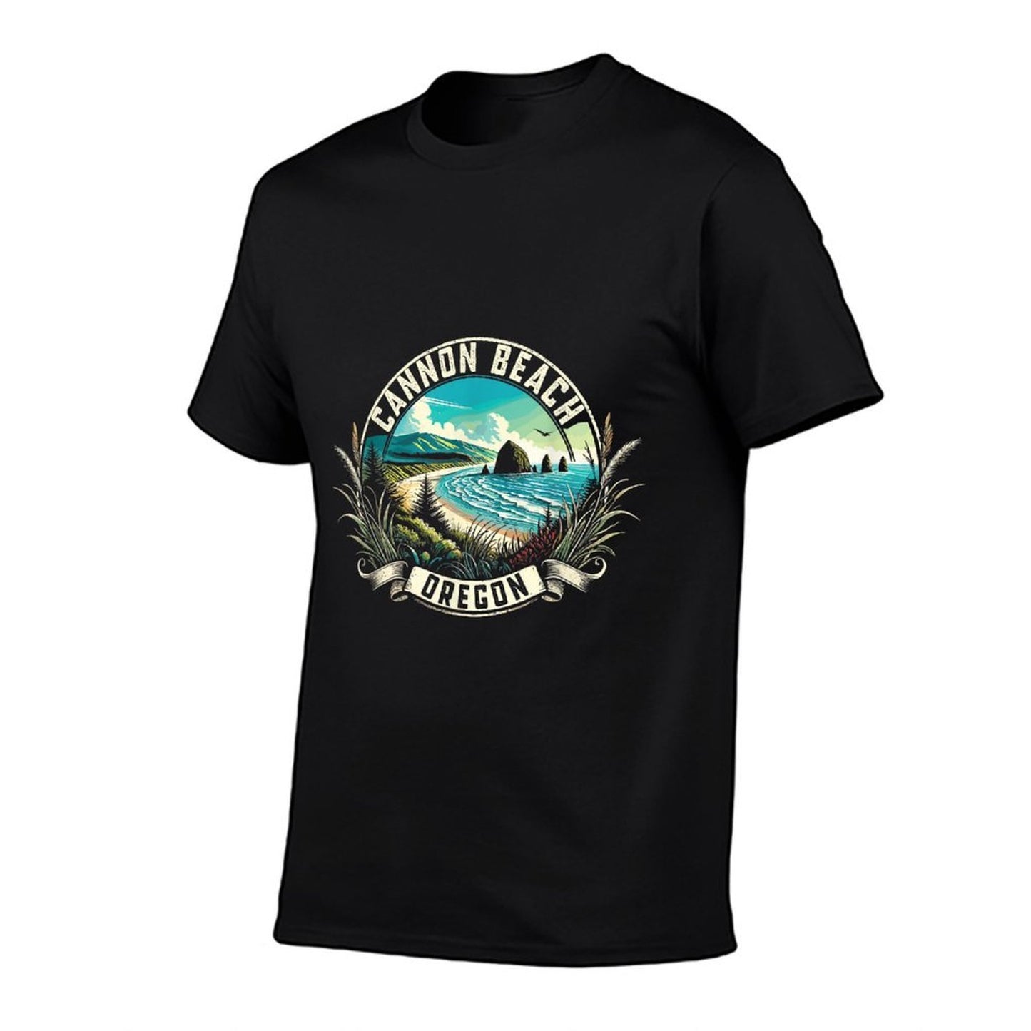 Cannon Beach Watercolor, Cannon Beach Oregon, Cannon Beach  Fade-proof Color T-Shirt