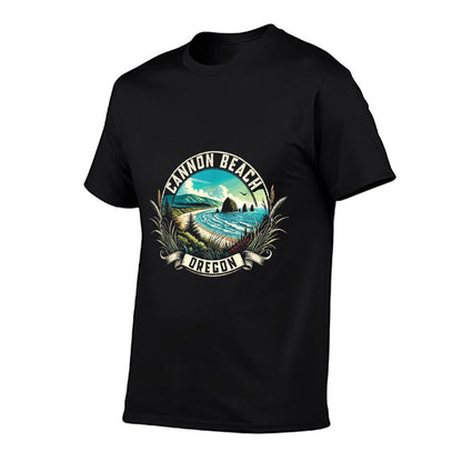 Cannon Beach Watercolor, Cannon Beach Oregon, Cannon Beach  Fade-proof Color T-Shirt