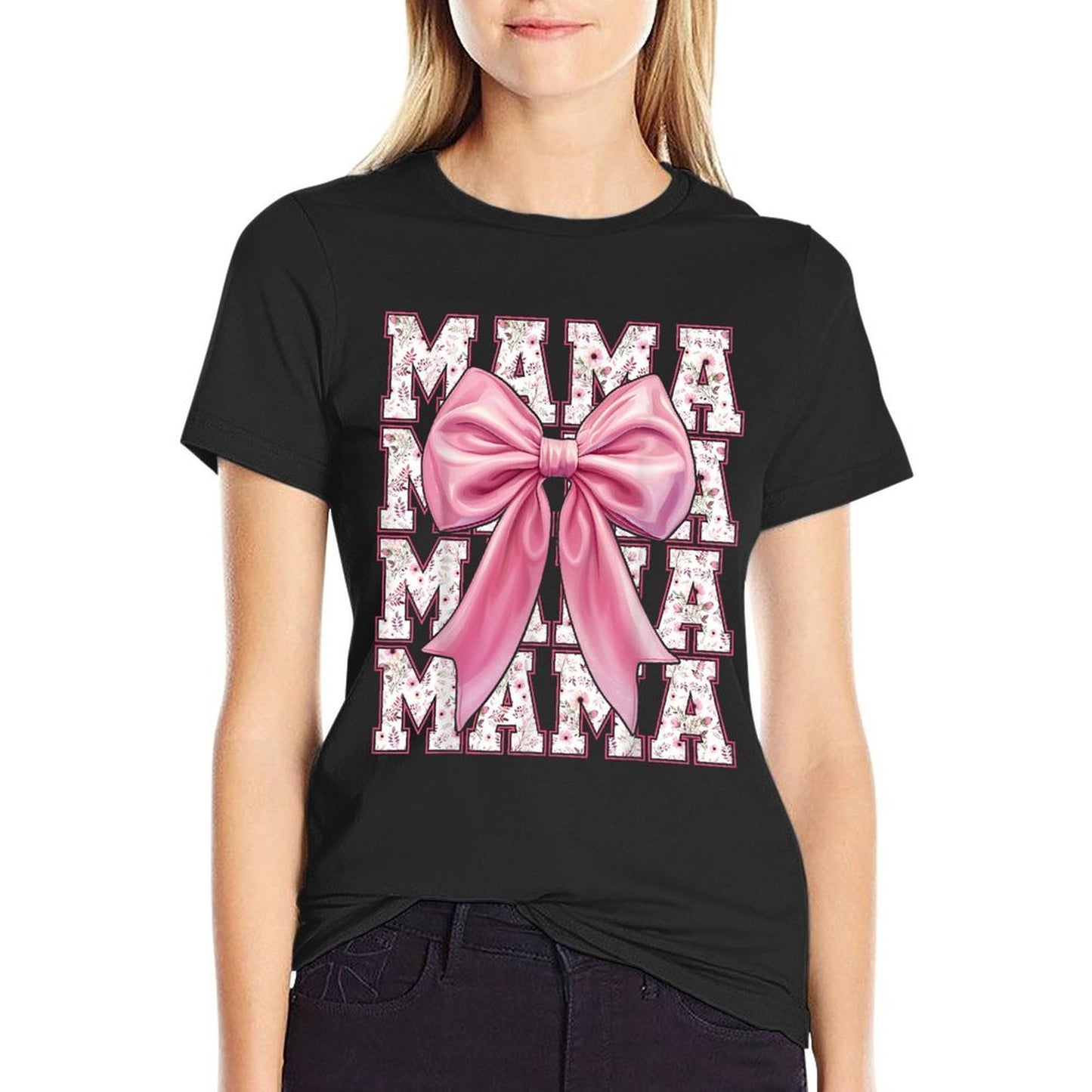 Mama Coquette Pink Bow Floral Mothers Day For Mom  Durable T-Shirt