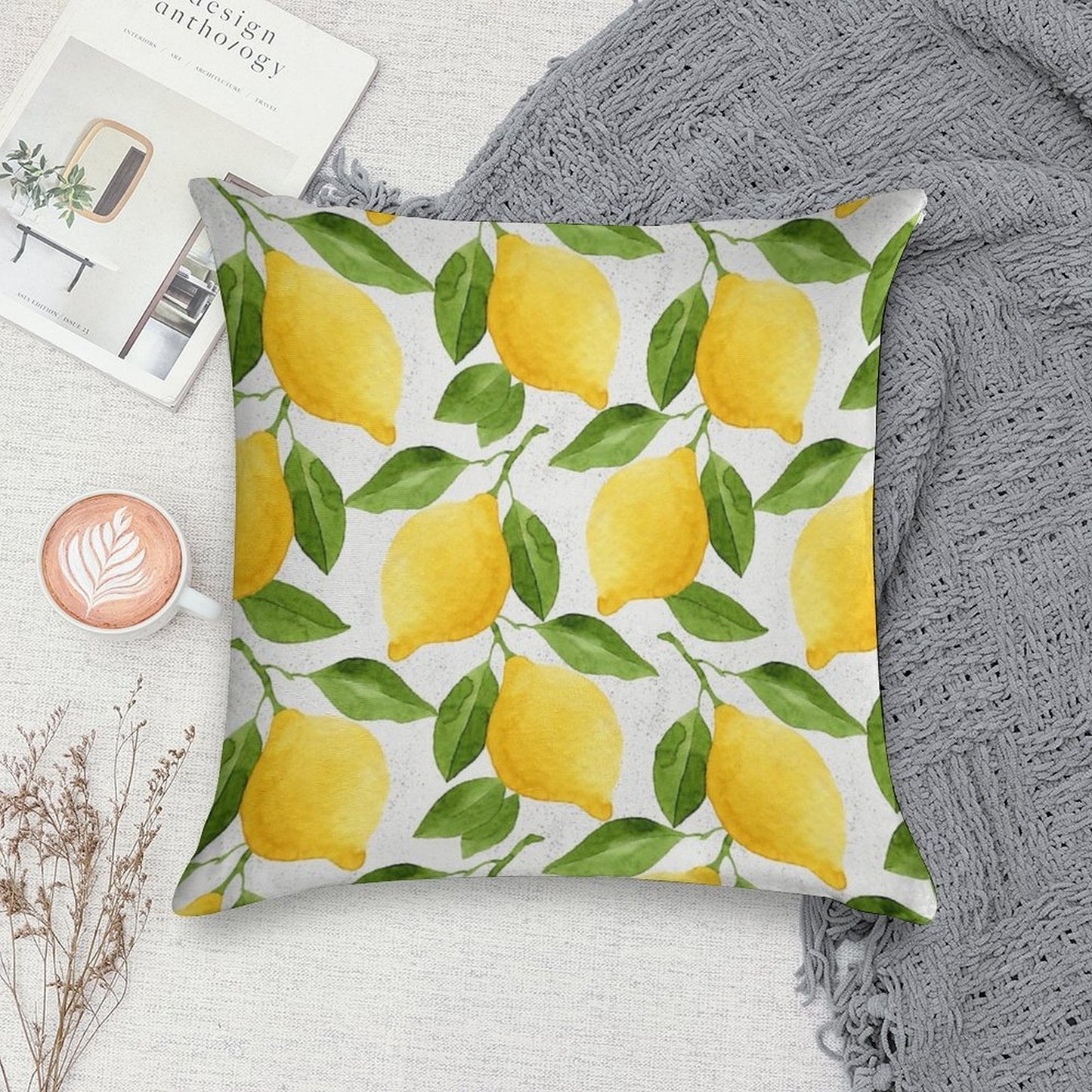 Watercolor Lemon Pattern Soft Anti-Pilling Throw Pillow