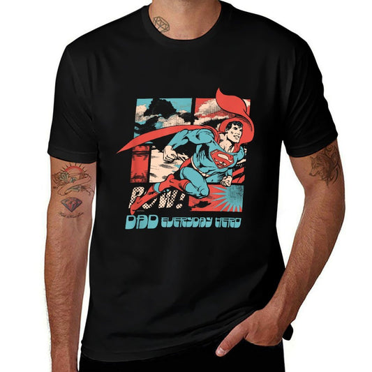 DC Comics Superman Fathers Day Everyday Hero Vintage Panels  Rolled Sleeves T-Shirt