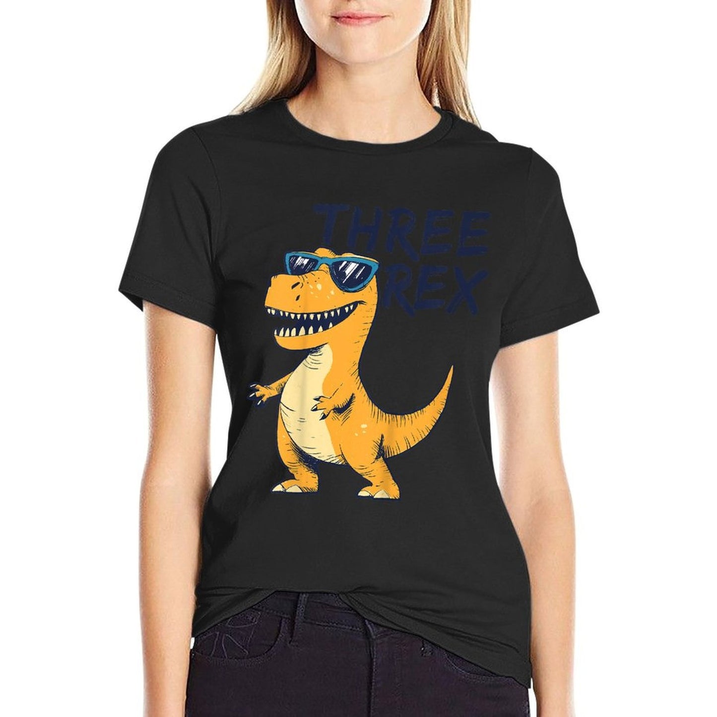 Kids Three Rex 3rd Birthday Gifts Third Dinosaur Boy 3 Years Old  Summer-ready Fabric T-Shirt