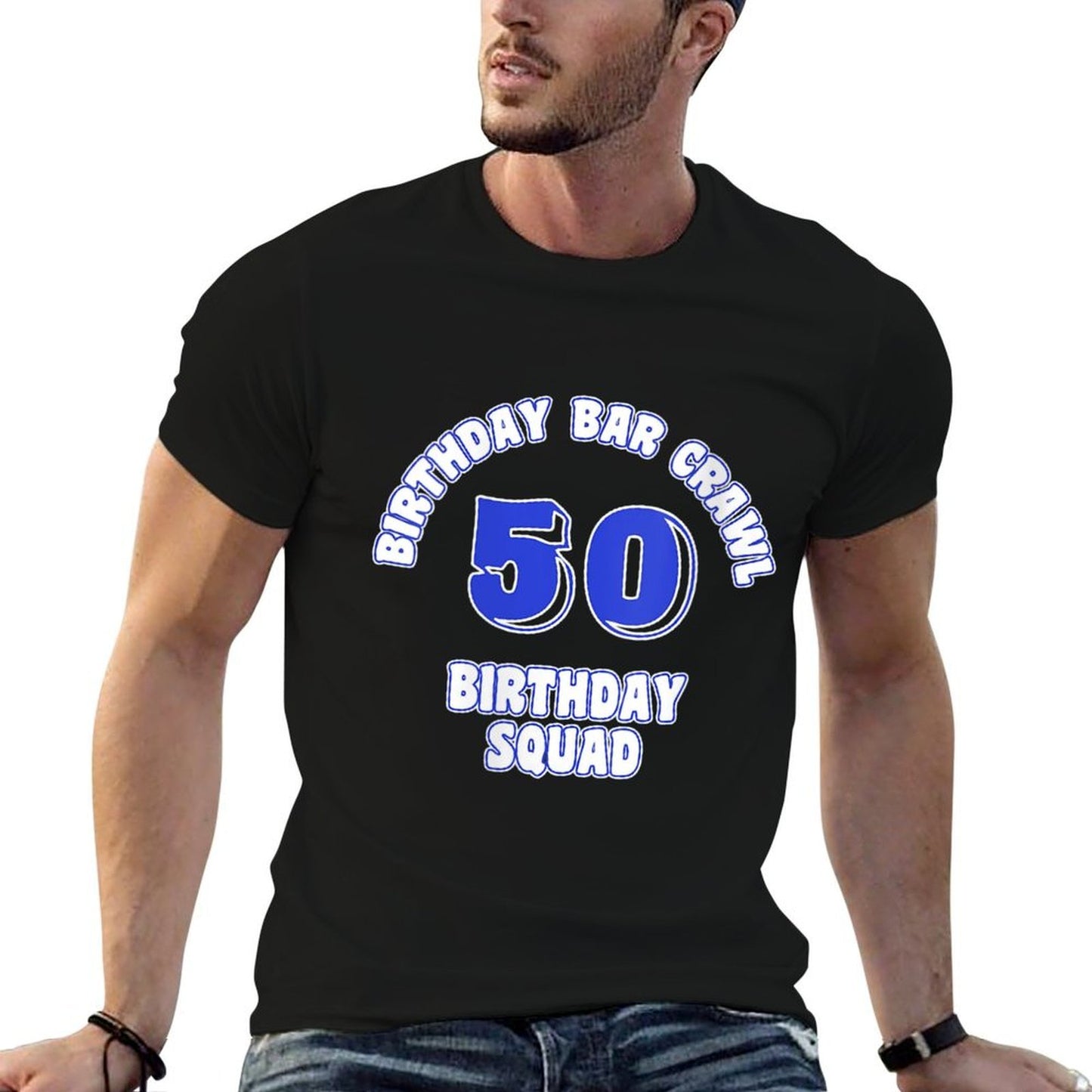 Womens 50th Birthday, Birthday Bar Crawl, Birthday Squad  Polyester Blend T-Shirt