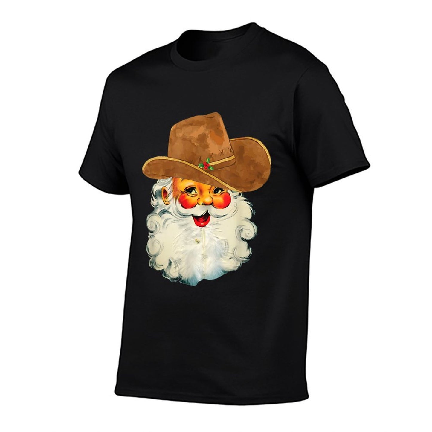 Santa Cowboy Western Christmas Xmas Holiday Pajamas  Ribbed Collar T-Shirt