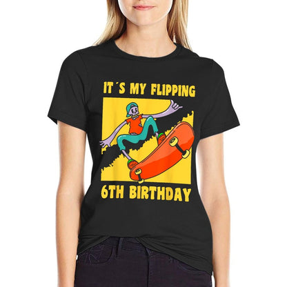 6 Year Old Happy 6th Birthday Skateboarding 6th Birthday  Fade-proof Color T-Shirt