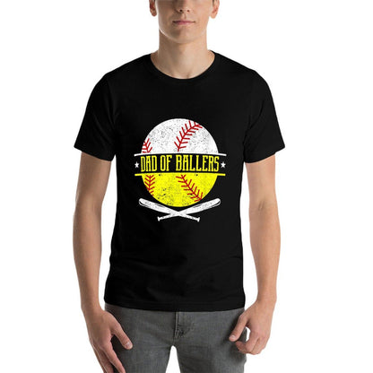Dad of Ballers Funny Dad of Baseball And Softball Player  Rolled Sleeves T-Shirt