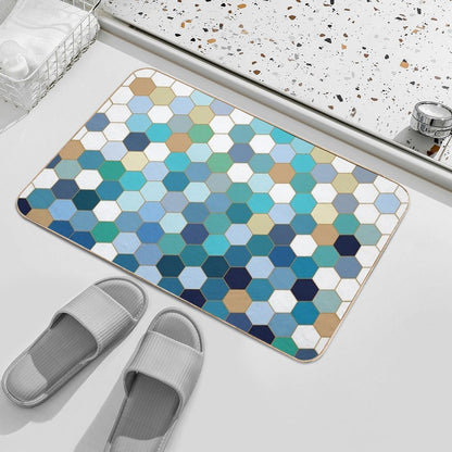 Blue Hexagon Durable Bath Mat