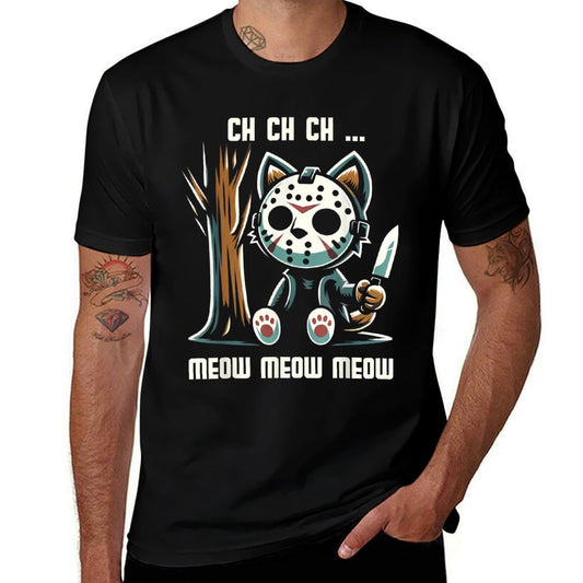 Vintage Cat Movie Horror Lovely Animal Classic Meow Kitten Men Women Girls Kids  Ribbed Collar T-Shirt