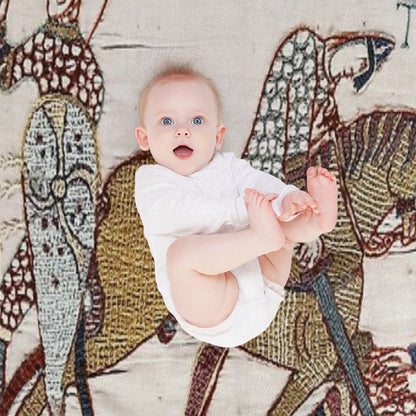 THE BAYEUX TAPESTRY ,The Death of King Harold at Battle of Hastings. Shrink-resistant Throw Blanket