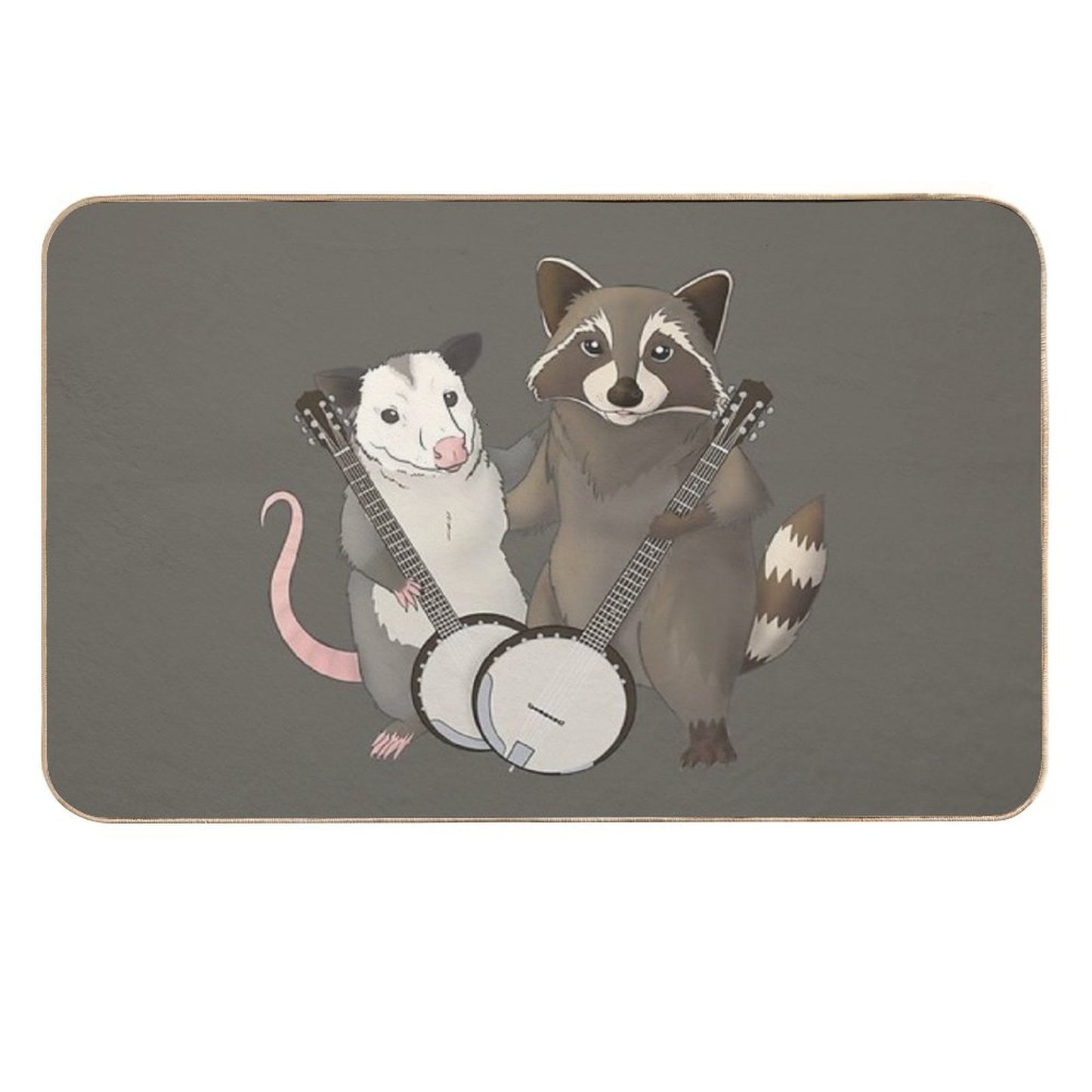 Opossum And Raccoon with Banjos  Long-Lasting Bath Mat