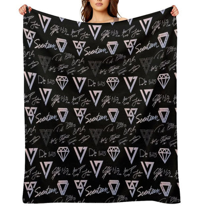 SEVENTEEN Signatures And Logos Pattern (Black) Multi-functional Throw Blanket