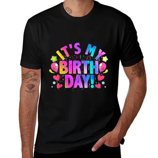 It's My Birthday, Day Of Birth & B-Day, Colorful Birthday  Oversized Silhouette T-Shirt