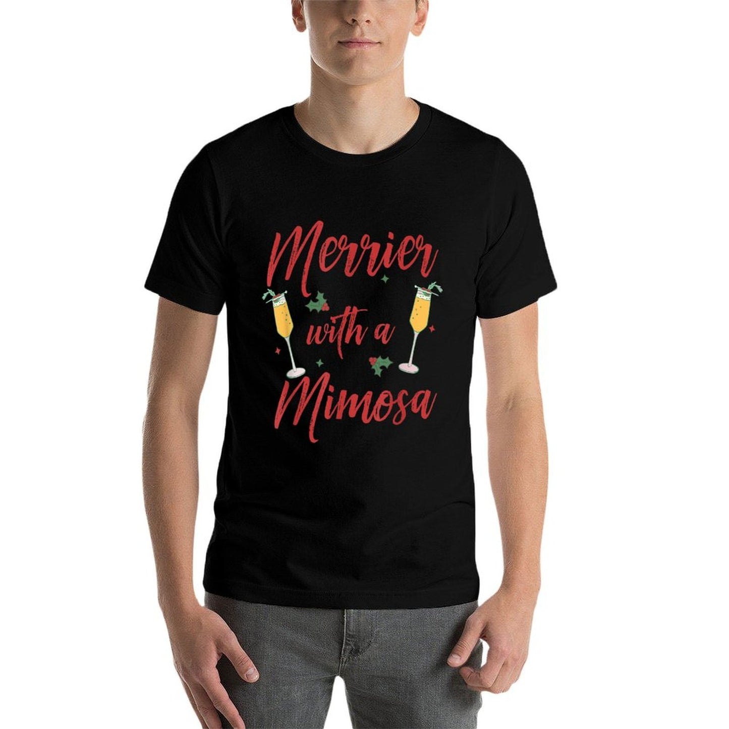 Merrier With A Mimosa Christmas Mimosa Xmas Cocktail Womens  Summer-ready Fabric T-Shirt