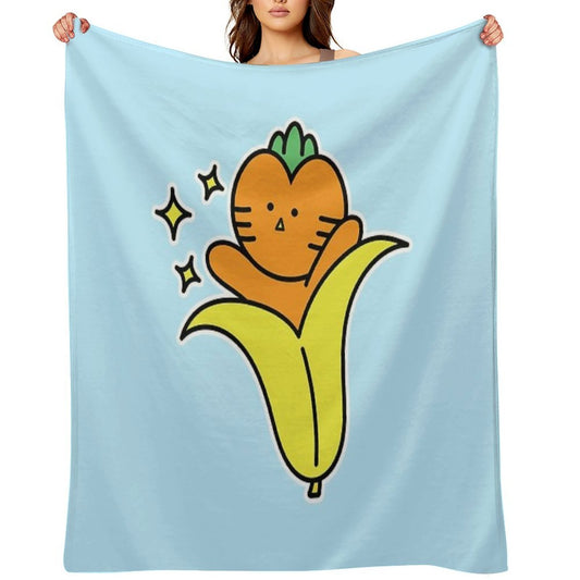 Funny Carrot in Banana Peel - Adorable Kawaii Fruit Character Multi-functional Throw Blanket