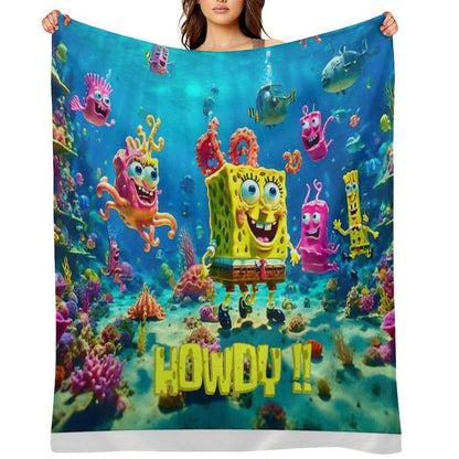 Ai SpongeBob Ocean Scene Sustainable Throw Blanket