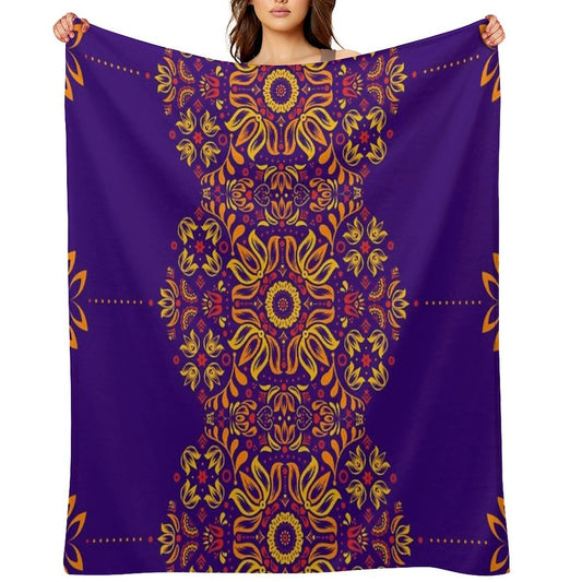 Fiery Floral Folk Pattern All-season Throw Blanket