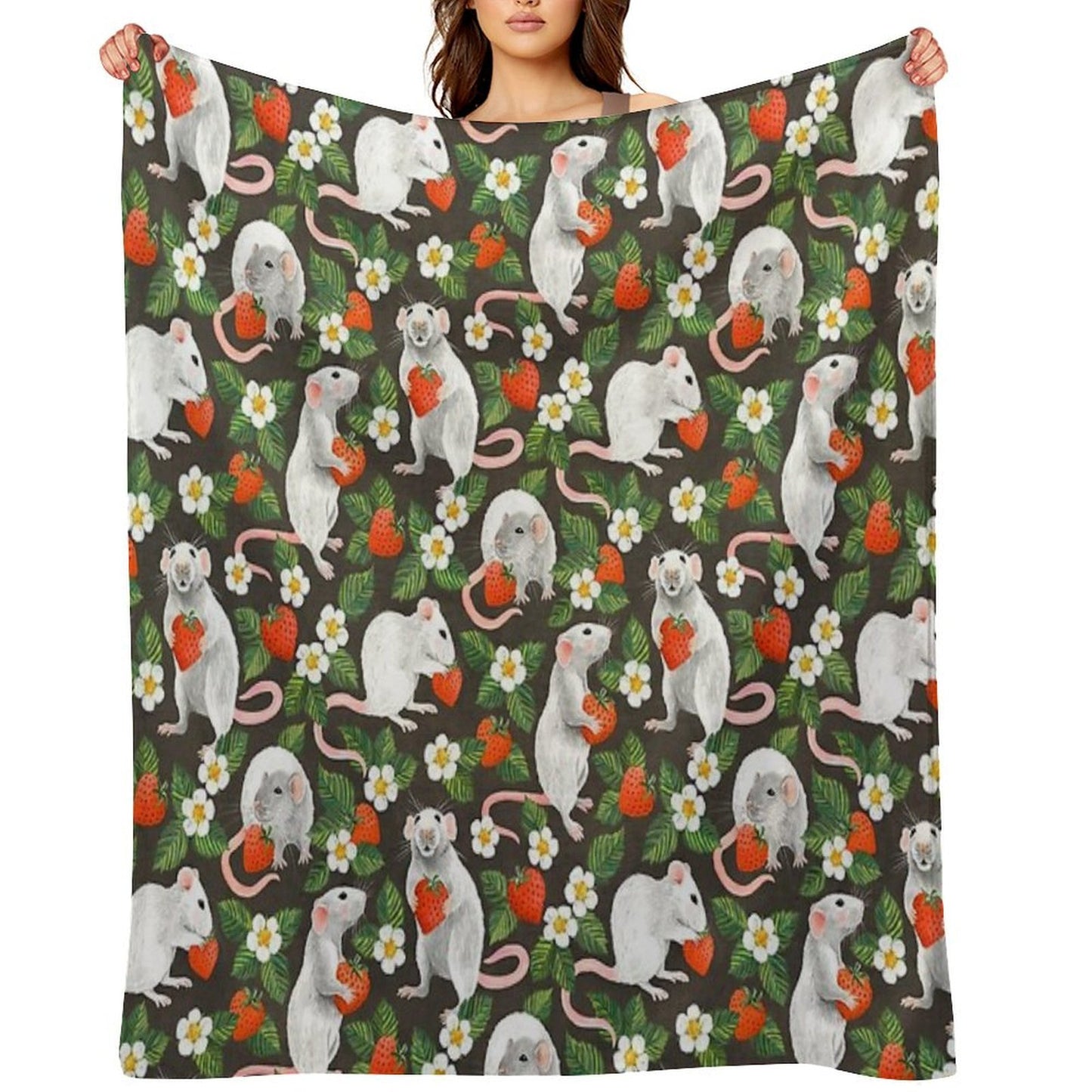 Rats Love Strawberries on Vintage Dark Brown Comfort Throw Blanket
