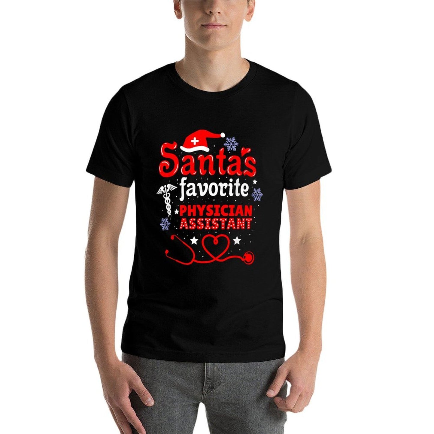 Santas Favorite Physician Assistant Christmas  Ribbed Collar T-Shirt
