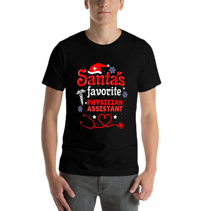 Santas Favorite Physician Assistant Christmas  Ribbed Collar T-Shirt
