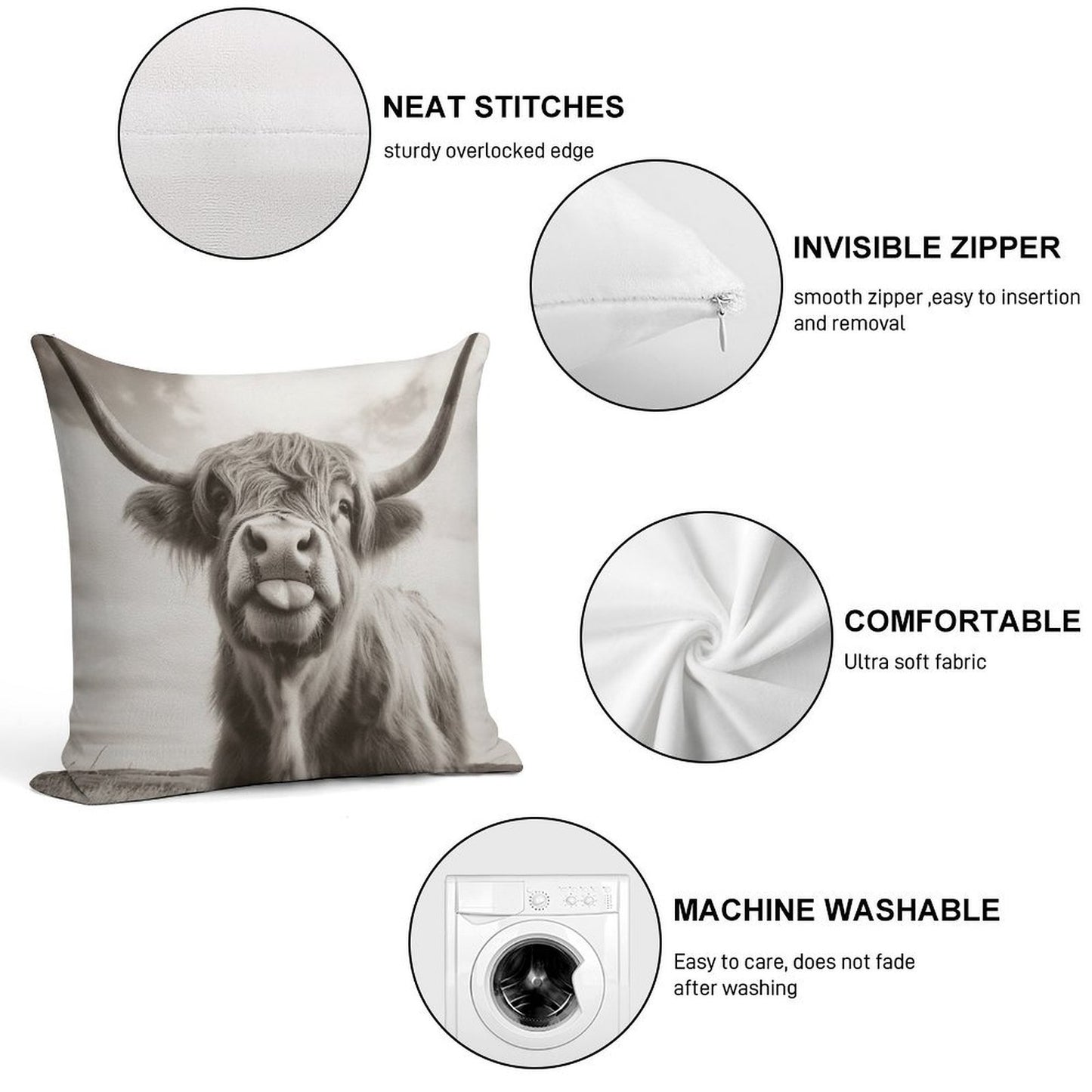 Cheeky Highland Cow Soft Warmth Comfort Throw Pillow