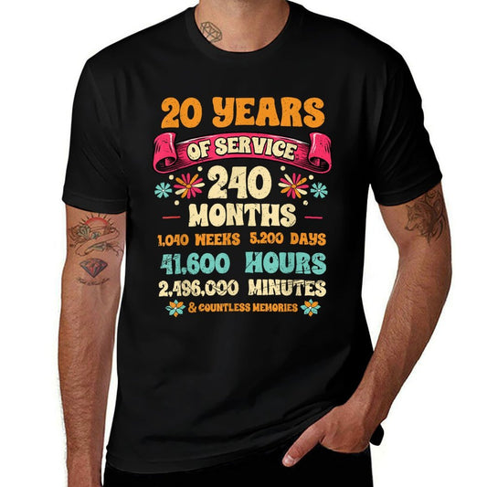 20 Years Of Service 20th Year Work Anniversary For Men Women  High-quality Stitching T-Shirt