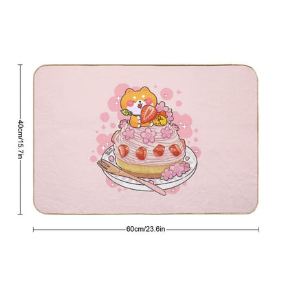 Cute Shiba Inu Sakura Mont Blanc Cake  Fade-Resistant Bath Mat