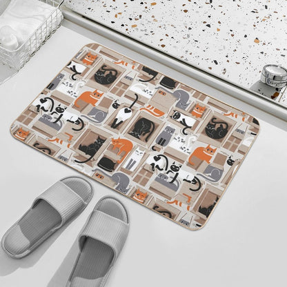 Purfect Feline Architecture  Beige Background Cute Cats in Cardboard Boxes  Rapid-Drying Bath Mat