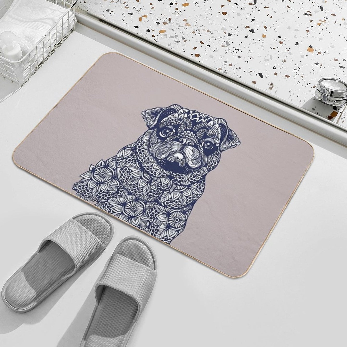 Mandala of Pug  Repositionable Bath Mat
