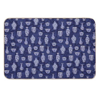 Blue And White Chinoiserie Delftware Pottery Pattern  Non-Slip Bath Mat