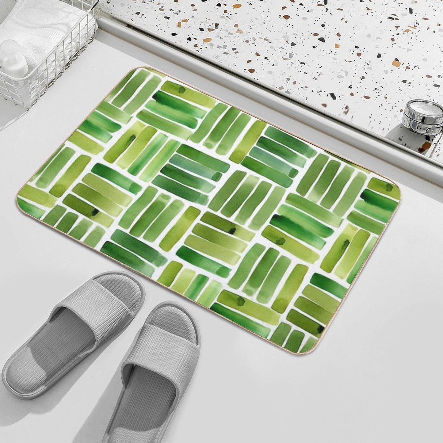 Geometric Pattern Green Minimalist Abstract Design  Stain-Proof Bath Mat