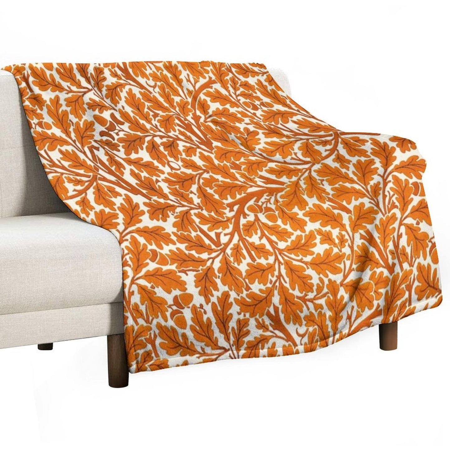 William Morris Oak Leaves, Rust Orange And Cream Gift-ready Throw Blanket