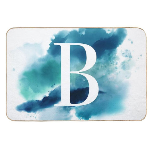 Blue Watercolour Monogram B Letter  Odorless Bath Mat