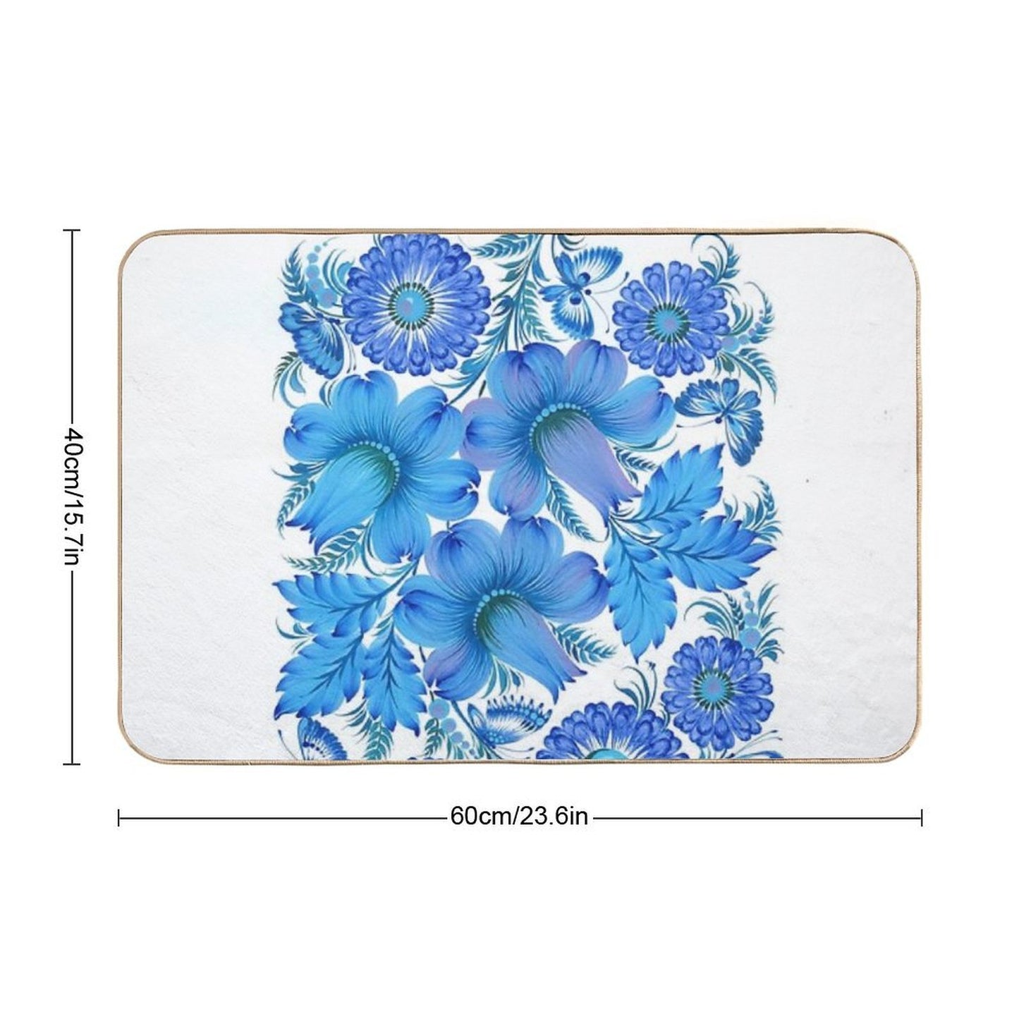Blue Harmony – Petrykivka Floral Art  Easy To Clean Bath Mat