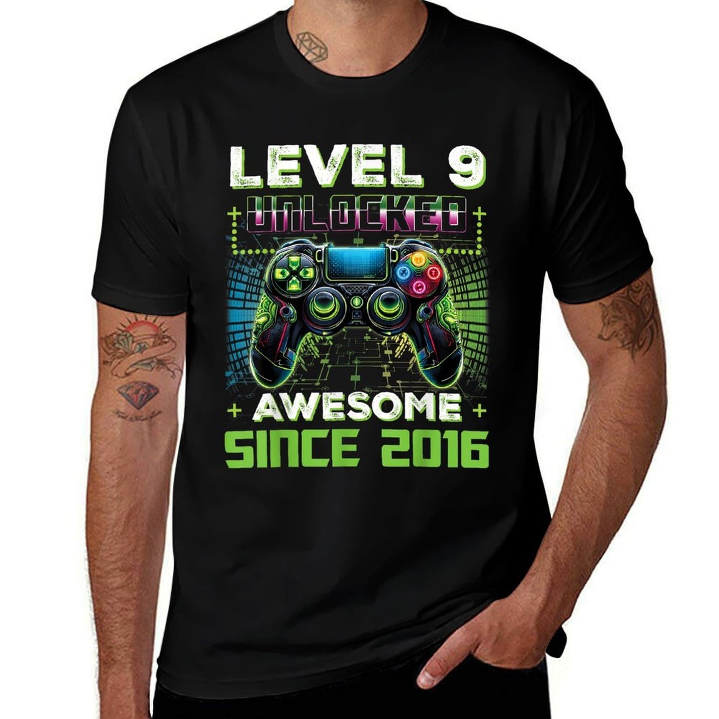 Level 9 Unlocked Video Game 9th Birthday Gamer Boys Son  High-quality Stitching T-Shirt