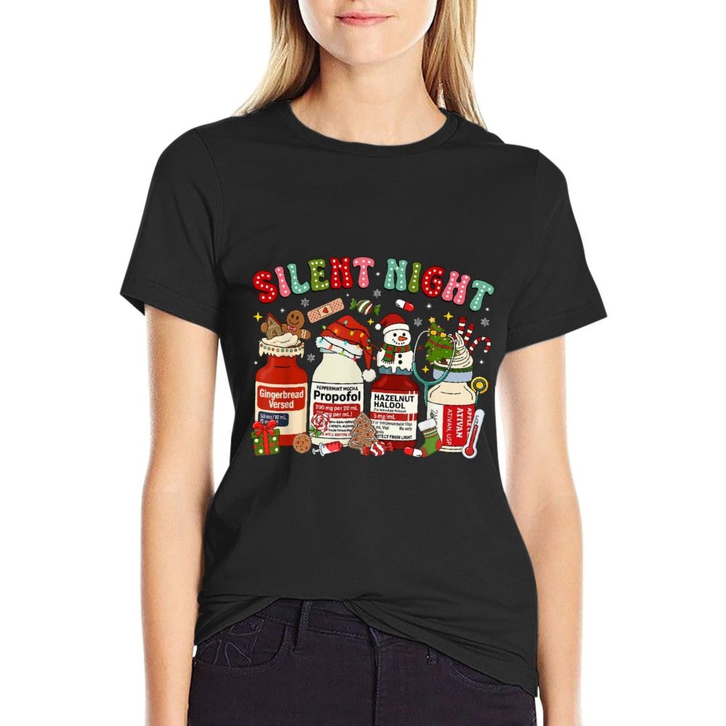 Retro Propofol Silent Night ICU Nurses Funny Merry Christmas  Quick-drying T-Shirt